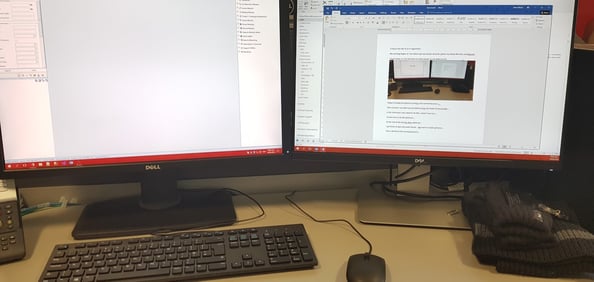 My desk set-up at work - two screens are the best!